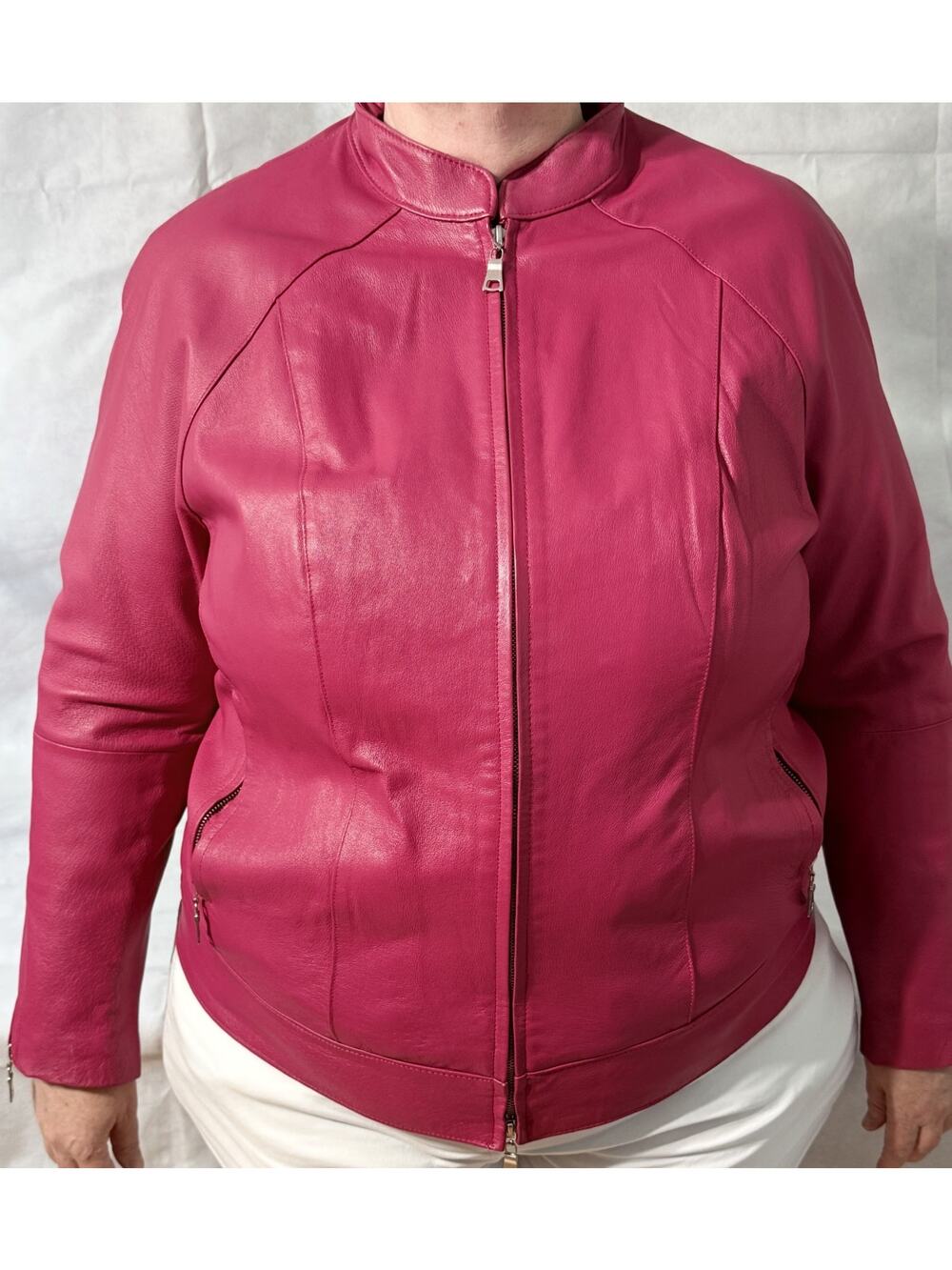 JL Studio Genuine Hot Pink Moto Leather Jacket Vintage SZ 20 W Plus